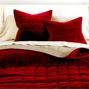 Pottery Barn velvet box stitch quilt & standard size pillow shams